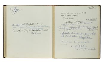 (ALBUM.) Guest book of The Proof of the Pudding restaurant, containing over 200 signatures, drawings, etc., by politicians, celebrities